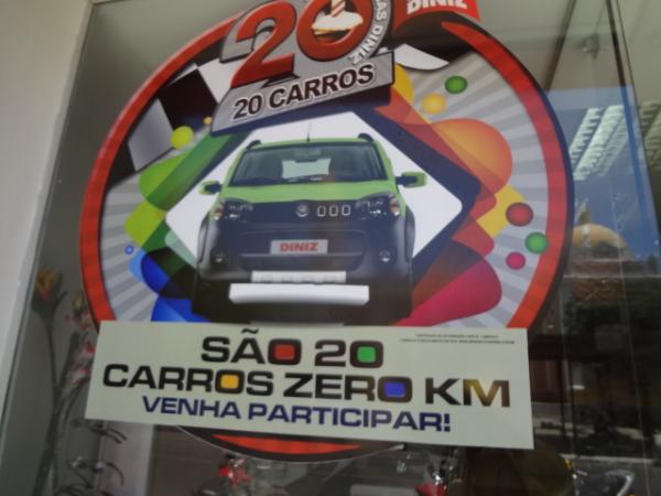Promoção 20 anos Óticas Diniz, 20 carros zero km pra você. (Imagem:FlorianoNews)