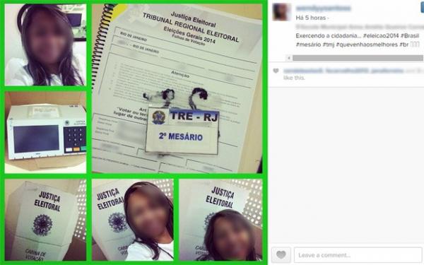 Mulher identificada como mesária tira várias fotos dentro da seção eleitoral, incluindo da urna e das folhas de votação.(Imagem:Reprodução/Instagram)