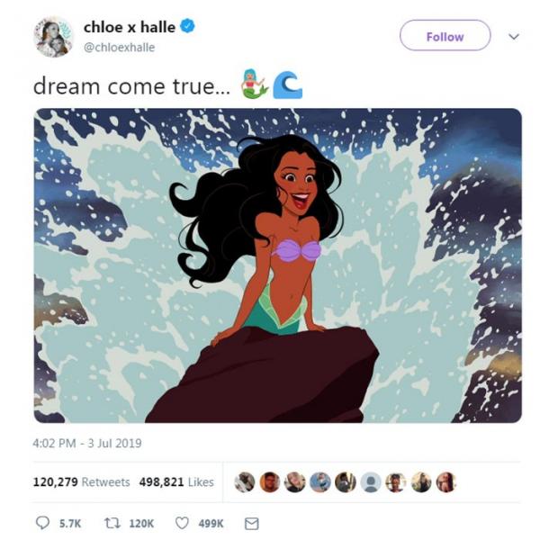 Halle Bailey comemorou a notícia em seu Twitter.(Imagem:Reprodução/Twitter)