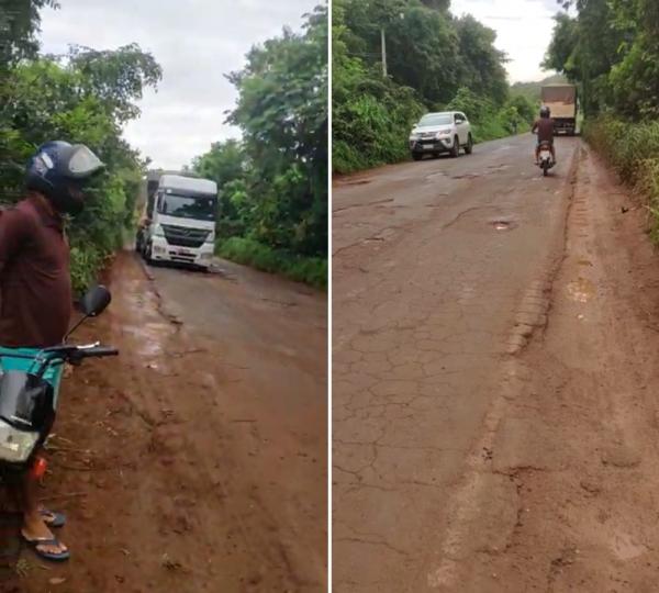 Em vídeo, morador reclama das condições da rodovia PI-247, que liga Uruçuí e Bertolínia, no Sul do Piauí (Imagem:Reprodução)