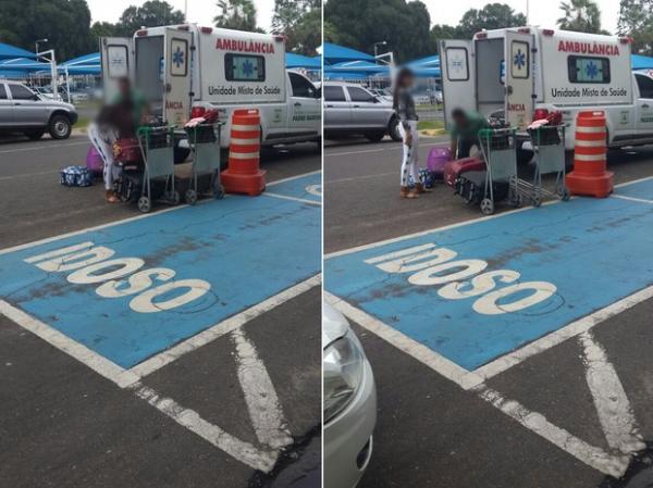 Ambulância foi flagrada servindo de táxi em aeroporto de Teresina.(Imagem:Divulgação/Sindconam)