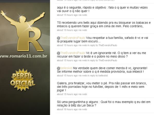 No Twitter, Romário bate boca com internautas.(Imagem:Reprodução da internet)