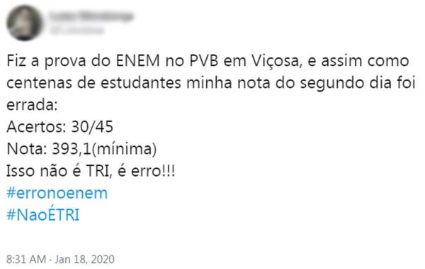 Participantes do Enem 2019 relatam problemas na correção do exame(Imagem:Reprodução/Twitter)