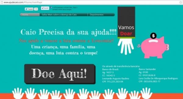 Um site foi criado para arrecadar recursos com objetivo de pagar as despesas do tratamento.(Imagem:Arquivo pessoal)