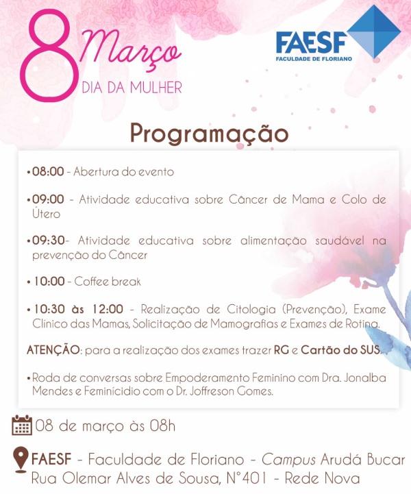 FAESF realiza ação social em comemoração ao Dia Internacional da Mulher.(Imagem:Divulgação)