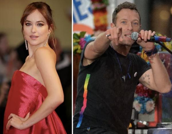 A atriz Dakota Johnson e o músico Chris Martin(Imagem:Getty Images)