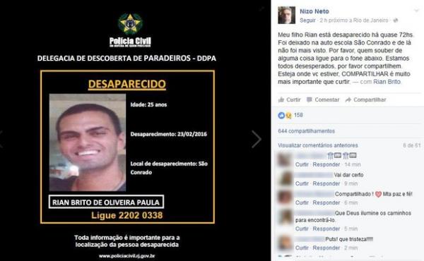Nizo Neto divulgou o desaparecimento do filho nas redes sociais.(Imagem:Reprodução/Instagram)
