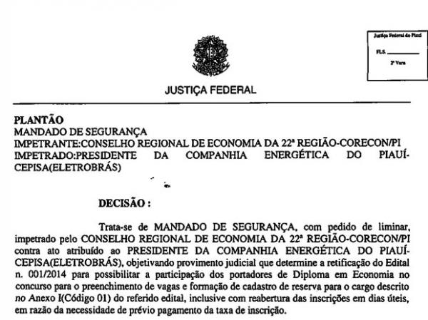 Justiça determina reabertura de vagas para graduados em Economia.(Imagem:Reprodução/Justiça Federal)