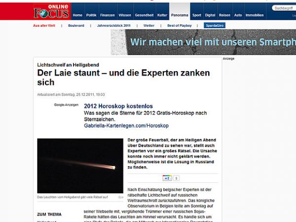 Imagens da bola de fogo foram divulgadas na imprensa alemã.(Imagem:Reprodução/Revista Focus)