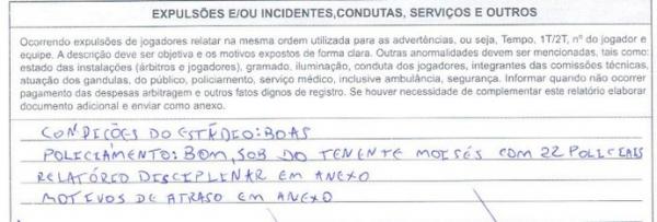 Súmula da partida entre Cori-Sabbá x River-PI não traz confusão nas arquibancadas.(Imagem:Reprodução/FFP)