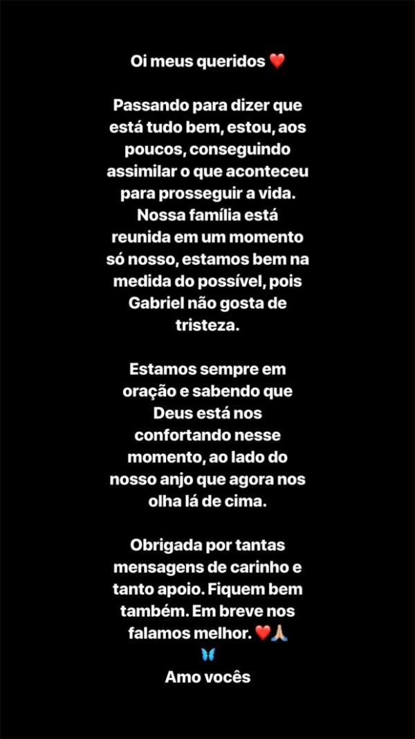 Karoline Calheiros, namorada de Gabriel Diniz, se pronuncia pela primeira vez após morte do cantor.(Imagem:Reprodução / Instagram)