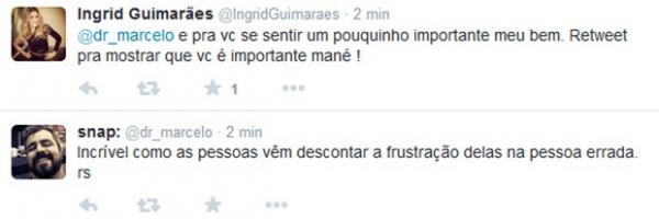 Trecho da discussão em Ingrid Guimarães e ex-BBB Marcelo Arantes.(Imagem:Twitter/Reprodução)