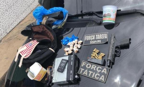 Força Tarefa apreende drogas e pistola da PM na zona sul de Teresina.(Imagem:Divulgação/PM)