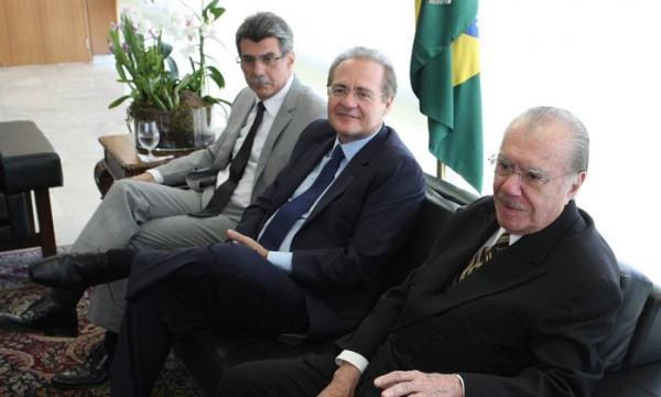 Cúpula do PMDB. Jucá, Renan e Sarney juntos em reunião no Palácio do Planalto, em 2012: o procurador-geral quer a prisão dos três por terem tramado contra a Lava-Jato.(Imagem:André Coelho)