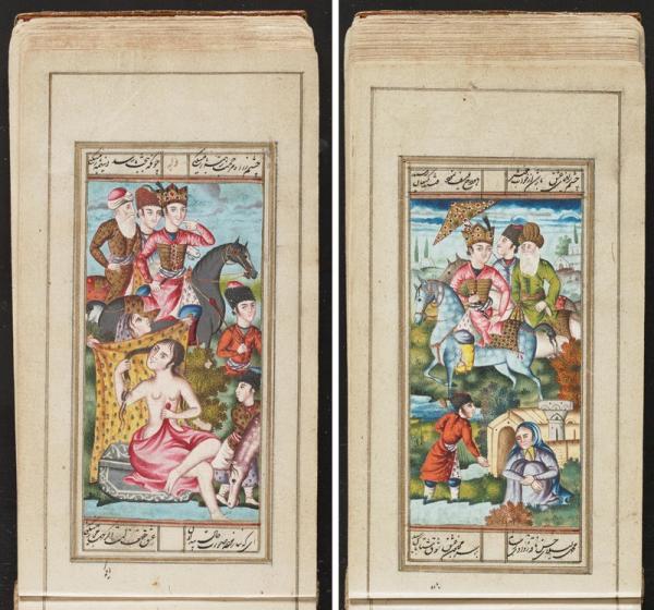 Essas duas imagens vêm do livro em miniatura Ghazal?y?t-I Shaykh Sa?d?, que contém trechos da poesia clássica persa.(Imagem:Biblioteca do Congresso Dos Estados Unidos)