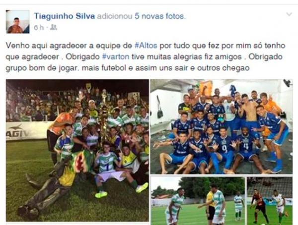 Tiaguinho se despede do Altos(Imagem:Reprodução/Facebook)