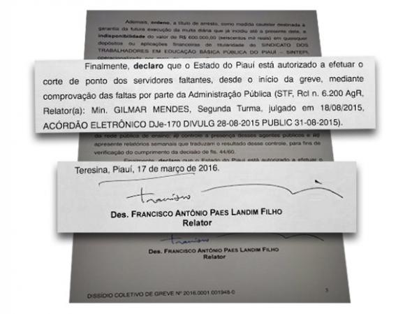 Decisão do Tribunal de Justiça sobre greve dos professores do estado do Piauí.(Imagem:Tribunal de Justiça)