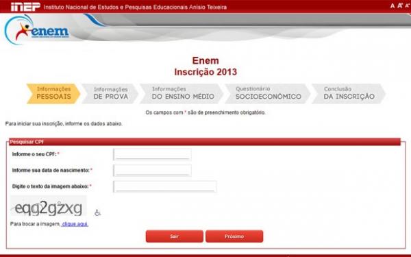 Site para inscrição do Enem está no ar.(Imagem:Reprodução)