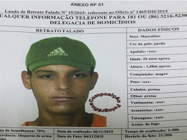 Polícia divulga retrato falado do suspeito de atirar em cantor no Piauí.(Imagem:GP1)