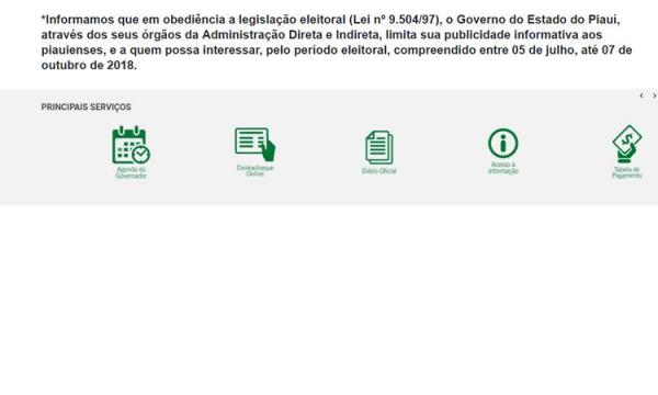 Governo do Piauí retira site do ar em obediência à legislação eleitoral.(Imagem:Reprodução/Site Oficial)