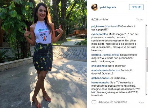Comentários no Instagram sobre Patrícia Poeta após ela perder dez quilos.(Imagem:Reprodução/Instagram)