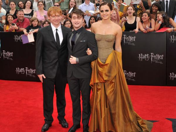 Os protagonistas Rupert Grint, Daniel Radcliffe e Emma Watson.(Imagem:Getty Images/Agência)