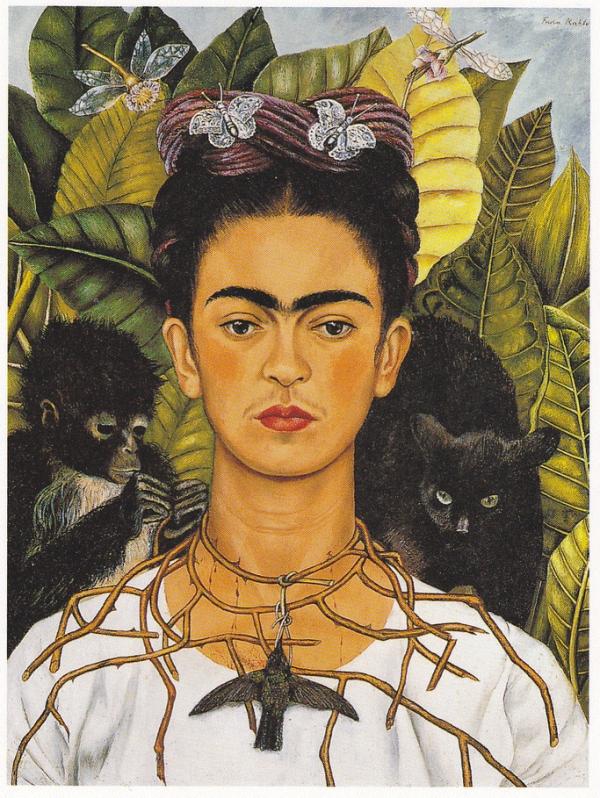 Autorretrato com colar de espinhos e beija-flor; de Frida Kahlo, de 1940.(Imagem:REPRODUÇÃO/FLICKR/YUAN TIAN CREATIVE COMMONS)