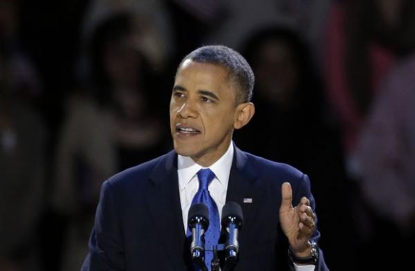 O presidente reeleito dos EUA, Barack Obama, discursa nesta quarta-feira (7) em Chicago.(Imagem:AP)
