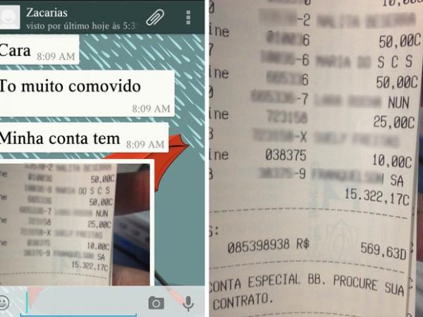 Skatista enviou mensagem para um amigo mostrando o valor arrecadado.(Imagem:G1 Piauí)