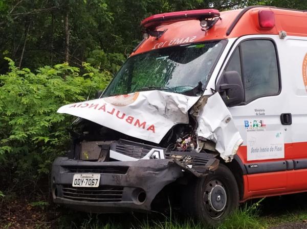 Ambulância do SAMU fica avariada ao colidir contra animal na rodovia PI-143(Imagem:Reprodução/Portal Colônia News)