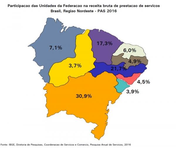 Estado ainda permaneceu com a menor participação na atividade no Nordeste.(Imagem:Reprodução/IBGE)