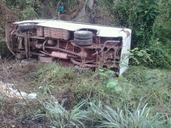 Motorista perdeu o controle em curva e microônibus capotou na PI-113.(Imagem:Corpo de Bombeiros)