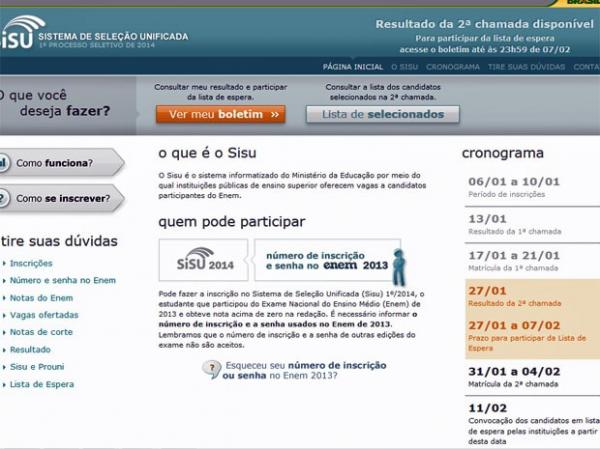 Segunda chamada do Sisu 2014 está no ar.(Imagem:Reprodução)