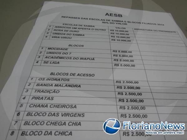 Prefeitura de Floriano realizou repasse financeiro para escolas e blocos de samba.(Imagem:FlorianoNews)