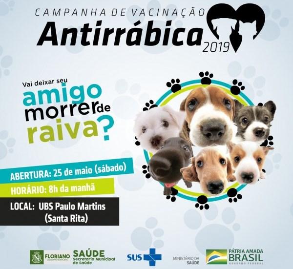 Campanha de Vacinação Antirrábica será realizada neste sábado em Floriano.(Imagem:SECOM)