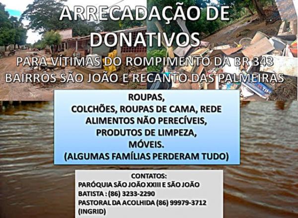 Campanha arrecada donativos para vítimas de alagamento em Teresina.(Imagem:Reprodução)