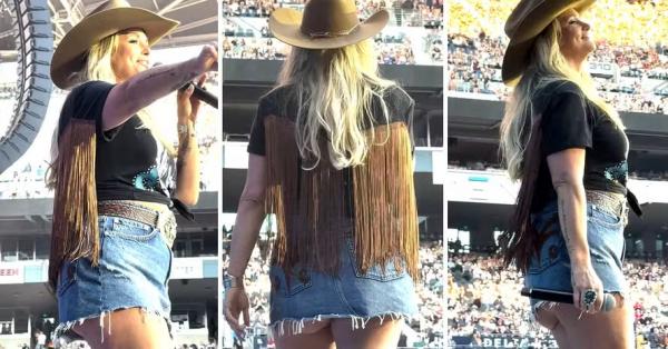 Cantora Miranda Lambert viraliza com saia curtíssima em show.(Imagem:reprodução/TikTok)