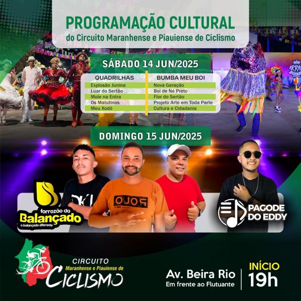 Floriano recebe programação cultural especial durante Circuito Maranhense e Piauiense de Ciclismo.(Imagem:Divulgação)