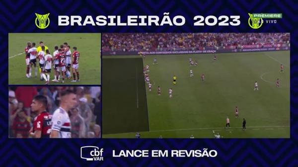 Análise do VAR em impedimento em Flamengo x São Paulo.(Imagem:Reprodução)