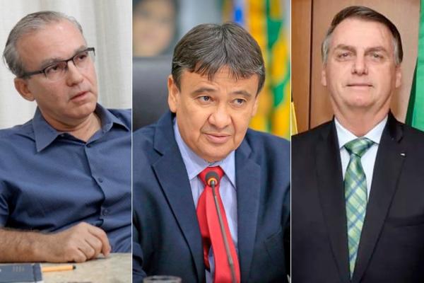 Da esquerda para direita: prefeito Firmino Filho (PSDB), governador Wellington Dias (PT) e presidente Jair Bolsonaro (sem partido)(Imagem:Adelmo Paixão /G1)