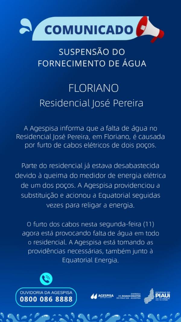 Agespisa e Equatorial trabalham em conjunto para solucionar o problema e restabelecer o abastecimento de água.(Imagem:Divulgação)