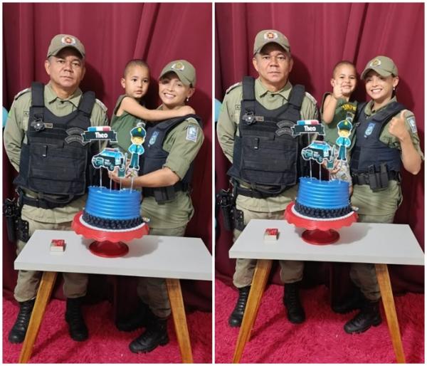 Patrulha Maria da Penha do 3º BPM de Floriano realiza surpresa emocionante no aniversário do pequeno Theo.(Imagem:Reprodução/Instagram)