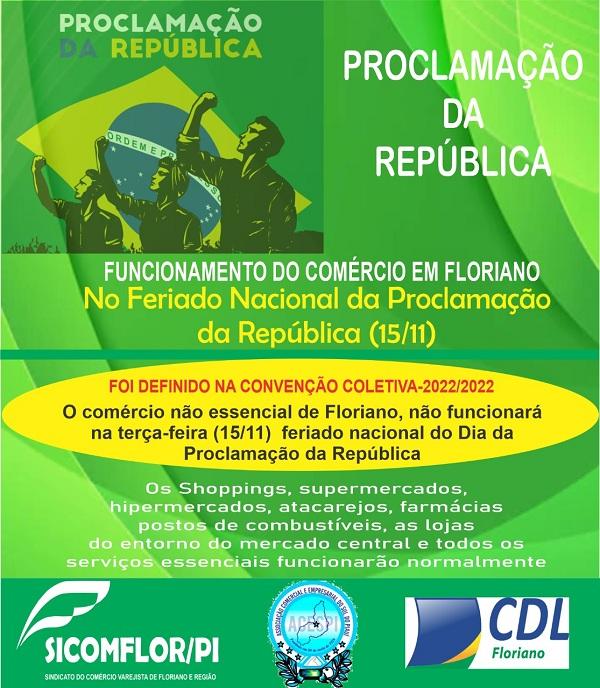 Funcionamento do comércio no feriado da Proclamação da República.(Imagem:Divulgação)