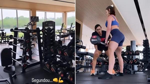 Andressa Suita malha na mansão onde mora com Gusttavo Lima.(Imagem:Reprodução/Instagram)