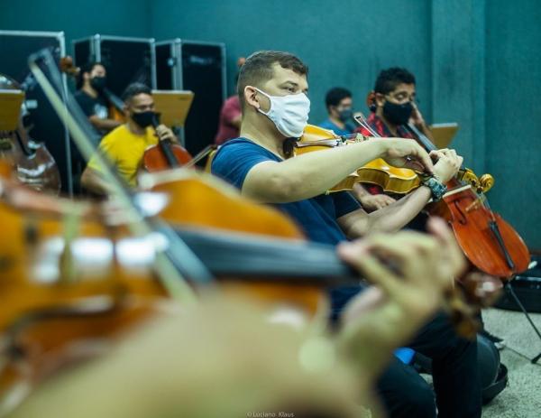 Orquestra Sinfônica de Teresina retomou ensaios presenciais de forma adaptada.(Imagem:Divulgação/ Orquestra Sinfônica de Teresina)