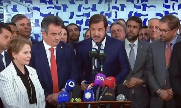 Os presidentes dos partidos União Brasil, Antonio Rueda, e Progressistas, Ciro Nogueira, que integram a nova federação União Progressista.(Imagem:Reprodução/União na Câmara)