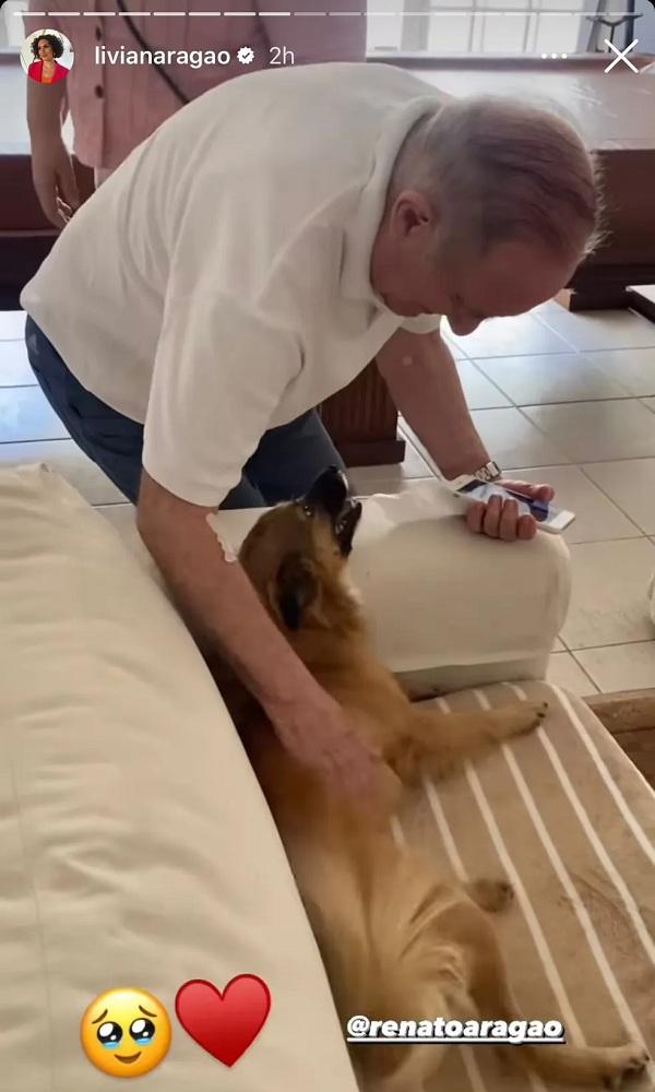  Renato Aragão reencontra cachorrinha Luna após voltar do hospital.(Imagem:Reprodução/Instagram )