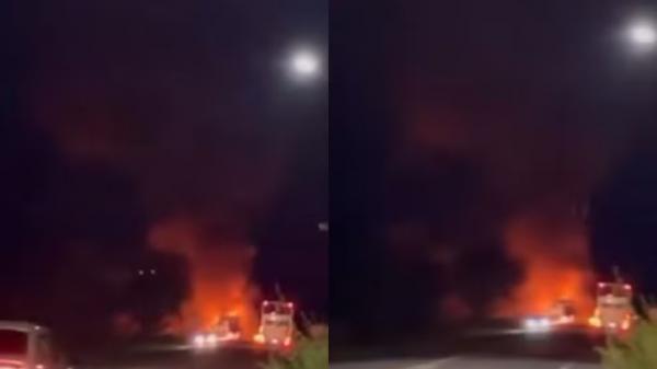 &Ocirc;nibus pega fogo fogo na BR-343, em Floriano.(Imagem:Reprodu&ccedil;&atilde;o)