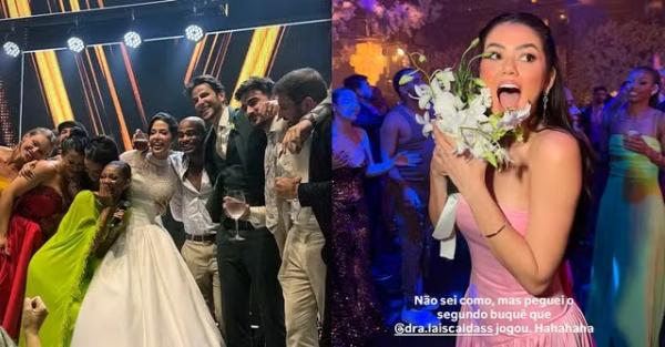 Ex-BBBs se reúnem em casamento de Laís Caldas e Gustavo Marsengo, cantam hit do reality e Eslovênia ainda pega o buquê.(Imagem:Instagram)