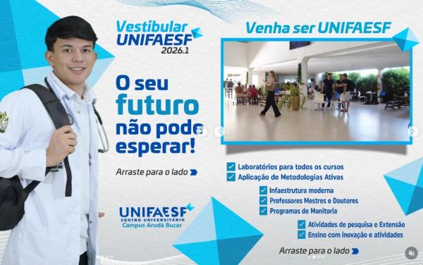 UNIFAESF abre oportunidades de forma&ccedil;&atilde;o para 2026 com cursos presenciais, EAD e p&oacute;s-gradua&ccedil;&otilde;es.(Imagem:Reprodu&ccedil;&atilde;o/Instagram)